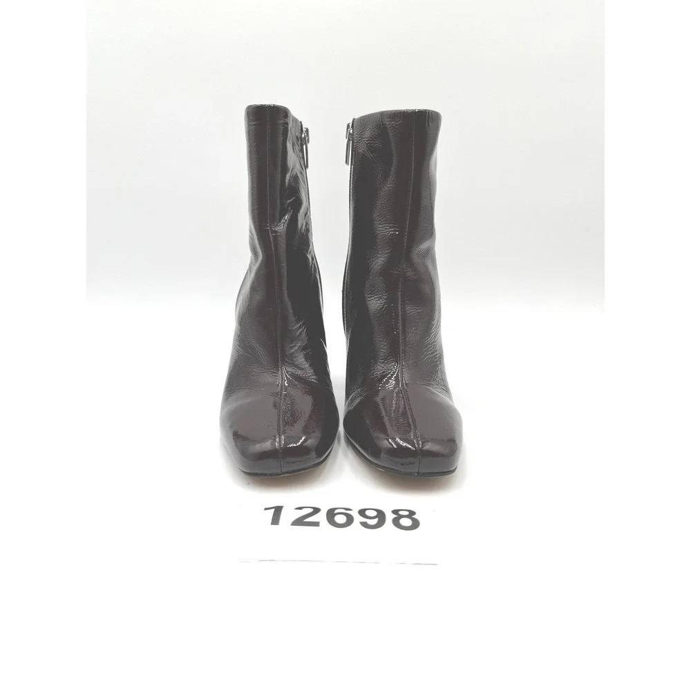 Vince Camuto Patent Leather Bootie Womens 9 Burgundy Excellent Block Heel Square